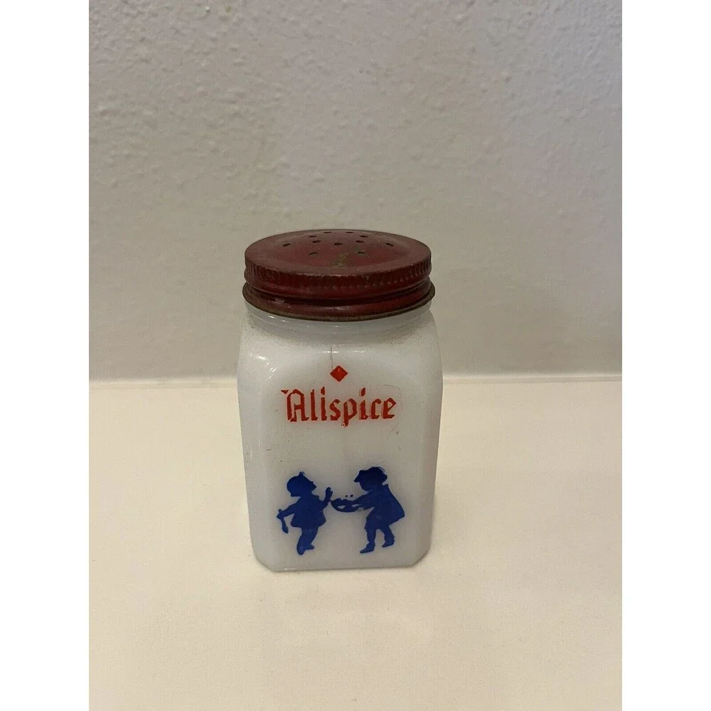 Vintage Hazel Atlas Mid Century 3/4 Milk Glass Dutch Range Shaker ALLSPICE